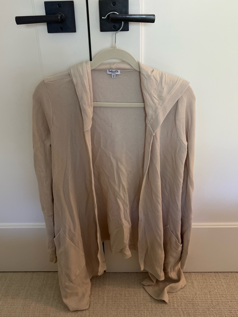 Splendid Beige Open-Front Hooded Cardigan